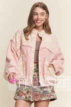 Baby Pink Teddy Sherpa Floral Mixed Fabric Jacket