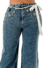 Blue Pearl & Floral Embellished Wide-Leg Jeans