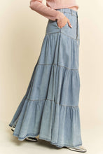 Denim Button Front Ruffle Hem Maxi Dave Dani Skirt
