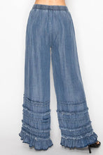 Denim Chambray Palazzo Ruffled Pants