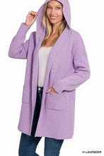 Black Hooded Open Front Sweater Cardigan