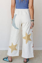 White Patchwork Drawstring Wide Leg Casual Pants