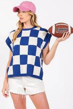 Blue White Checkered Knit Sleeveless Game day Top