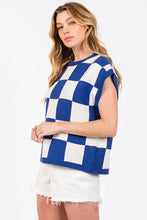 Blue White Checkered Knit Sleeveless Game day Top