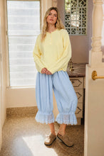 Butter Yellow Raw Rolled Edge Henley Relaxed Pullover
