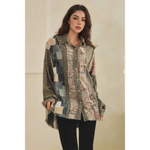 Charcoal Washed Button Up Patchwork Mix Long Sleeve Oli+Hali Shirt