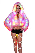 Pink LED Faux Fur Short Jacket with Hood