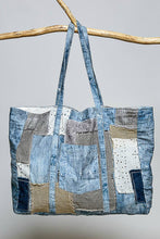 Unique Mix Patchwork Vintage Denim Casual Tote Bag: DEEP DENIM / OS