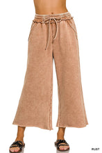 Crop Black Acid Wash Fleece Palazzo Sweatpants With Pockets