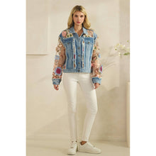 Med Wash Denim Veveret Jacket with Floral Organza Inset