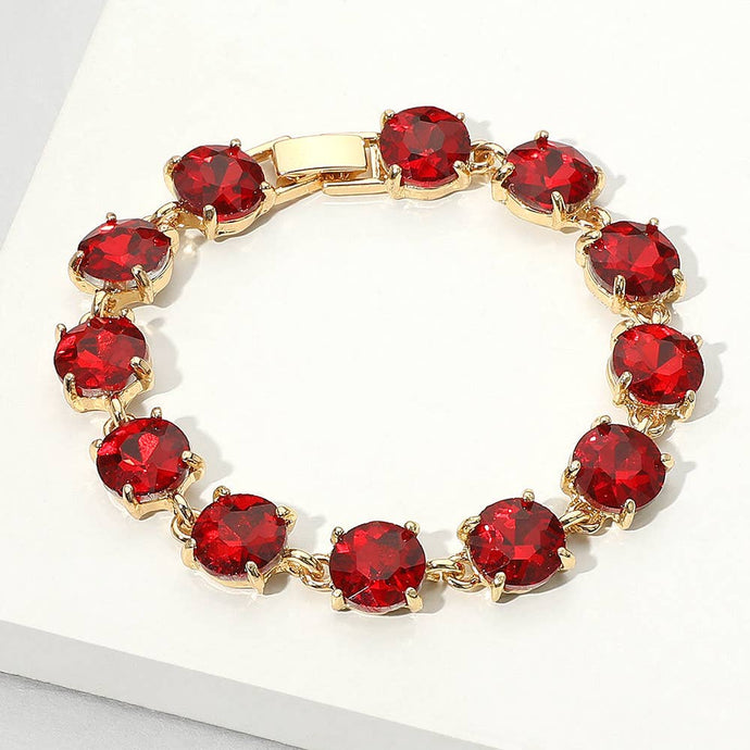 Red American USA Round Stone Link Evening Bracelet