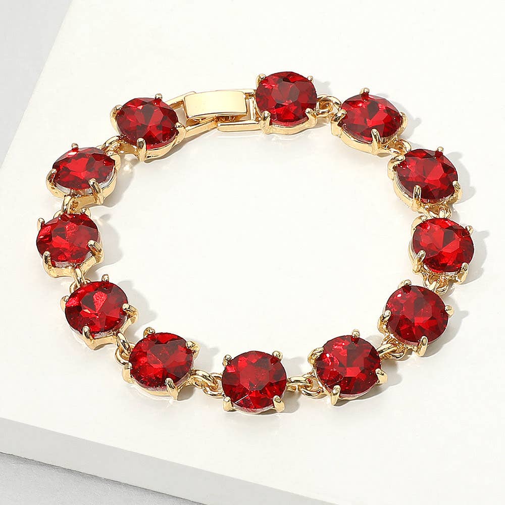 Red American USA Round Stone Link Evening Bracelet