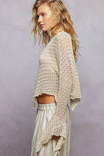 Cream Round Neck Crochet Raw Edge Solid Knit Top