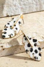 Cheetah Grey Genuine Leather Banana Leaf Earrings