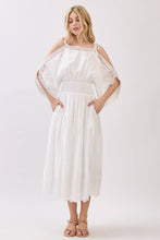 Ivory Solid Laced Cold Shoulder Tiered Maxi Dress