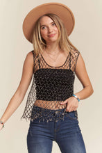 Silver Bead Accent Fishnet Tank Top