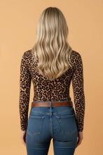 khaki Leopard High Neck Long Sleeve Top