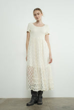 Cream Floral Lace Smocked Bodice Maxi Dress