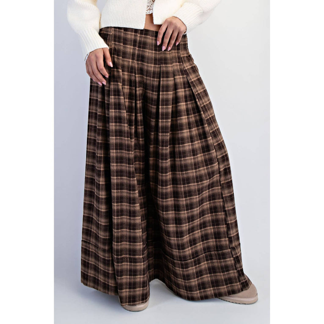 Chocolate Checker Low Waisted Plaid Wide Leg Pants