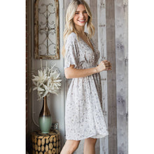 Grey Floral Deep V Neck Tie Waist Dress