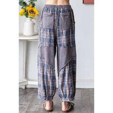 Navy Washed Plaid Mixed Terry Quilted Oli+Hali Pants