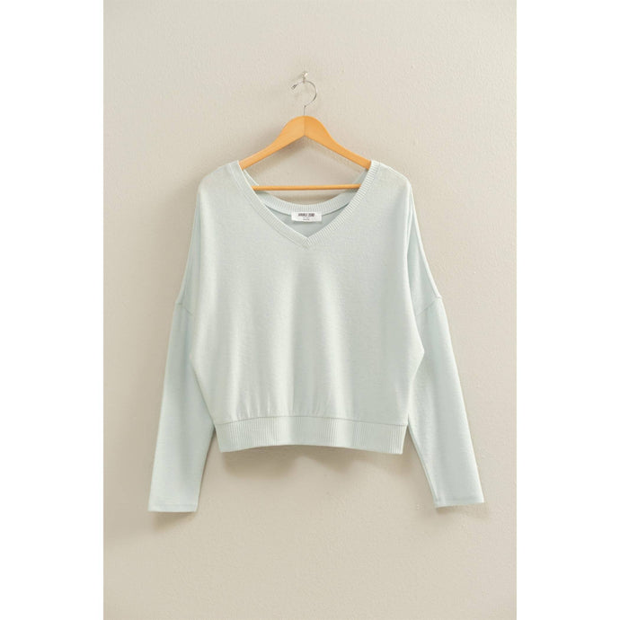 Ice Blue V-Neck Long Sleeve Top