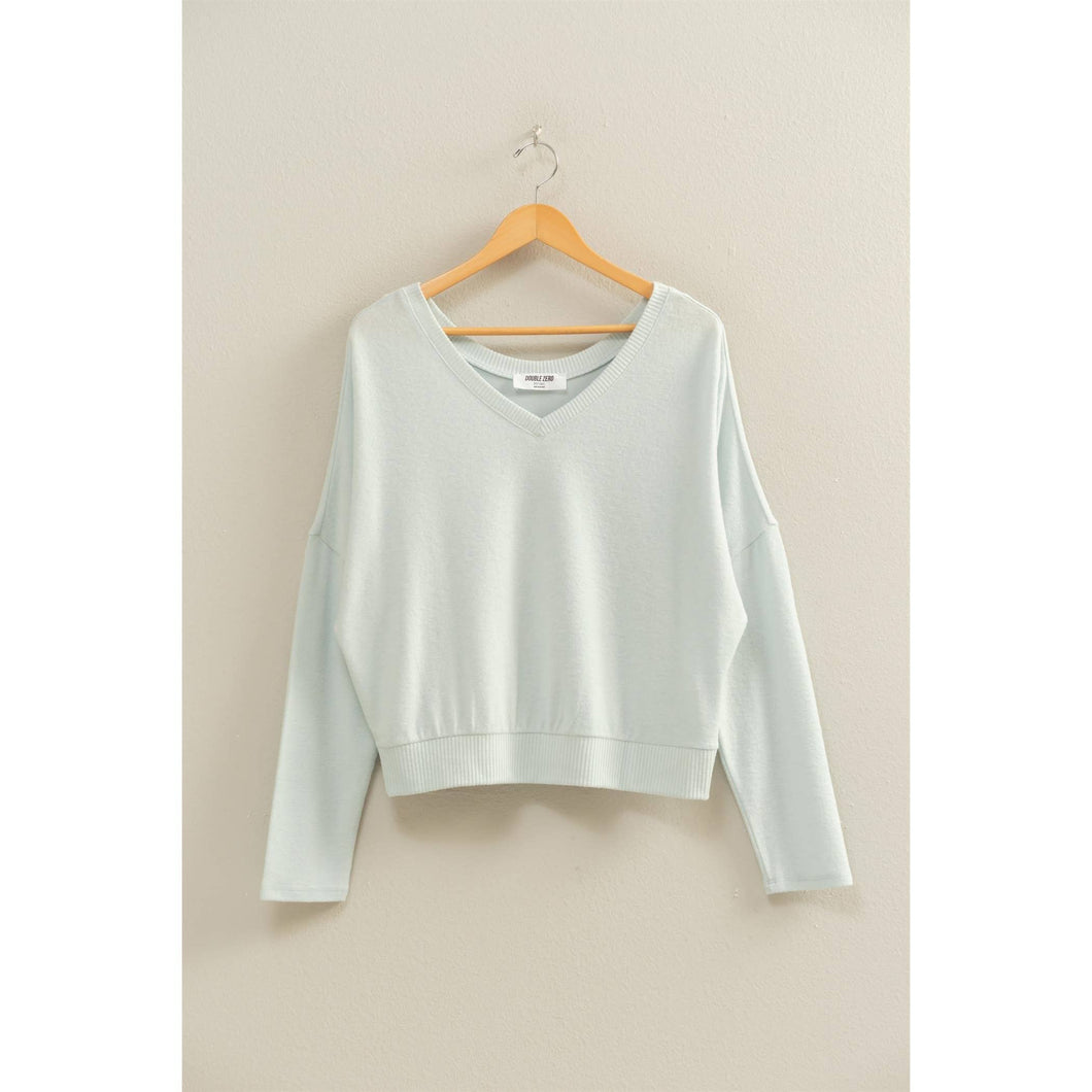 Ice Blue V-Neck Long Sleeve Top
