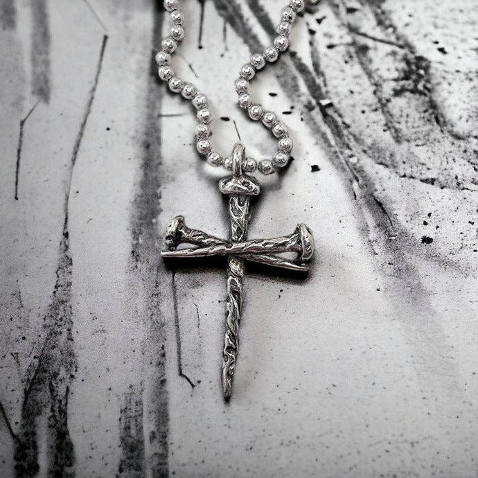 Rustic Nail Cross Necklace on Ball Chain