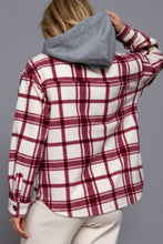Ivory Wine Long Sleeve Plaid Button Down with Hoodie Fleece Jacket