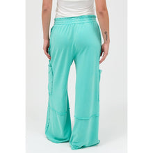 Turquoise Mineral Wash Wide Leg Cargo Pants