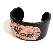 Love Engraved Leather Cuff Bracelet: Black