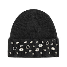 Black Sparkle Embellished Beanie - Rhinestone Crystal