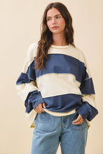 Pineapple Navy Oversized Color Block Long Sleeve Pullover