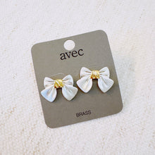 Silver Bow Stud Earrings – Satin-Inspired Bows with Gold Center Accent