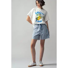Blue Striped High-Rise Denim Shorts