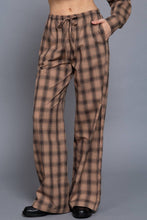 Khaki Brown Wide Leg Plaid Woven Pants