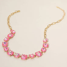 Coral Neon Cushion Square Stone Link Evening Necklace