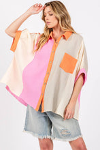 Multi Color Block Gauzy Button Down Sage+Fig Blouse
