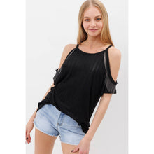 Black Open Shoulder Short Sleeve Top