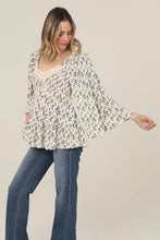 Ivory V Neck Smocked Bust Lace Trim Wide Bell Sleeve Blouse