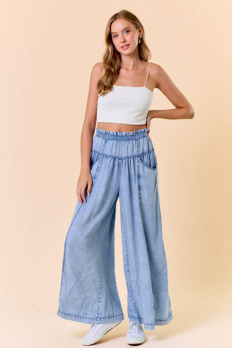 Light Denim Tencel Wide Leg Pants