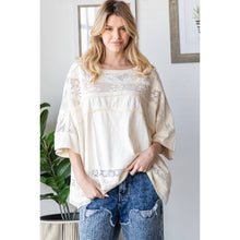 Cream Washed Lace Contrast Boxy Loose Oli+Hali Top