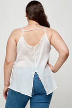 White Plus Size Slit Metallic Stripe Back Plus Size Cami