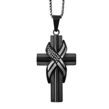 HOLD FAST Mens Necklace Wrapped Flag Cross: Black/Silver
