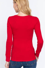 Red Long Sleeve Henley Thermal Knit Top