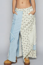 Denim Cream Multi Floral contrast double gauze denim POL maxi skirt