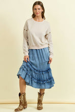 Denim Asym Ruffle Midi Skirt