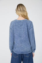 WASHED INVERTED SEAM DETAIL LONG SLEEVE KNIT TOP: EGGPLANT