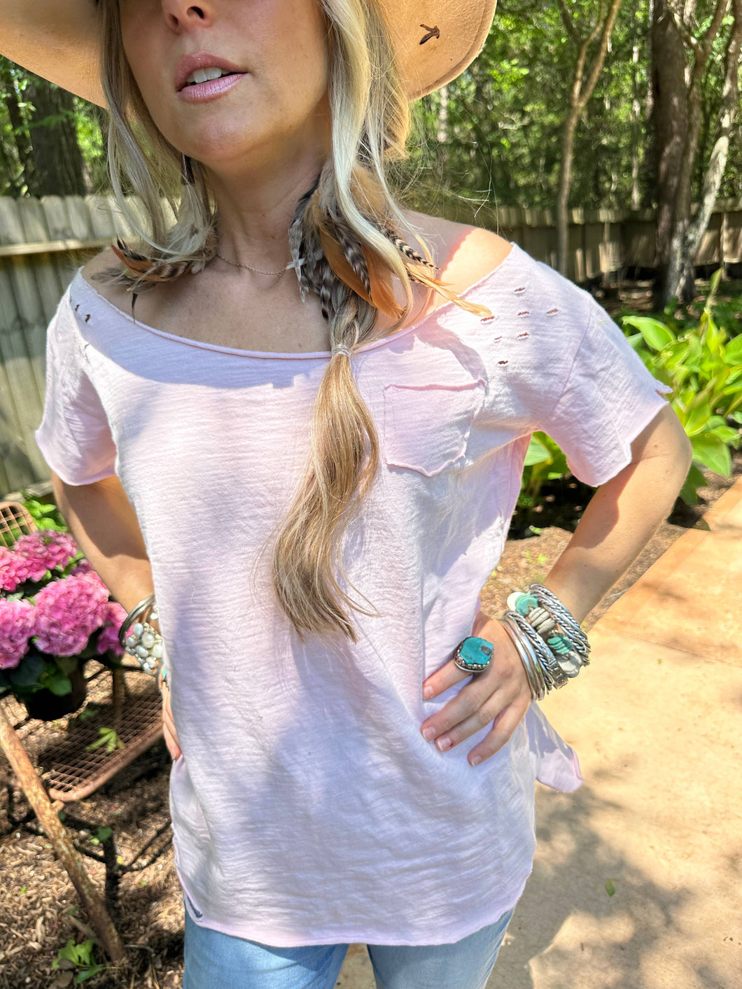 Light Pink Ripped Tattered Rare Bird Shirt