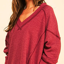 Berry V Neck Pullover Sweatshirt